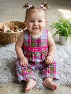 Hartstrings Jumpsuit Floral Plaid Button Crotch